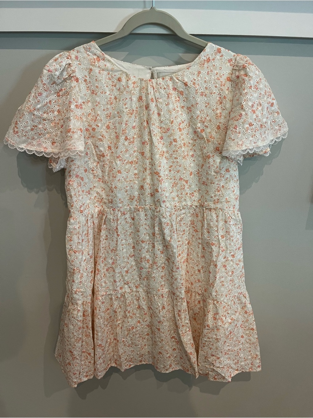 Aura Cream Dress with Peach Floral Print and Eyelet Sleeves